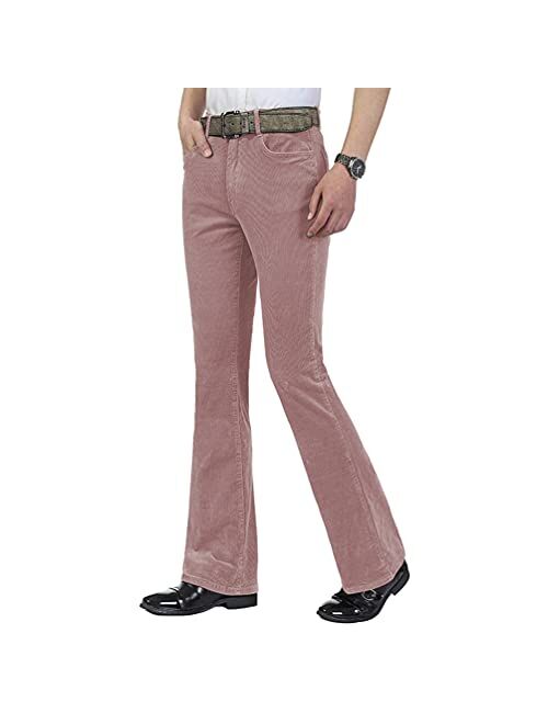 HAORUN Men Corduroy Bell Bottom Flares Pants Slim Fit 60s 70s Vintage Bootcut Trousers