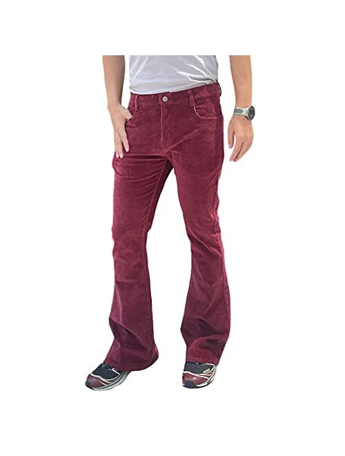 HAORUN Men Corduroy Bell Bottom Flares Pants Slim Fit 60s 70s Vintage Bootcut Trousers