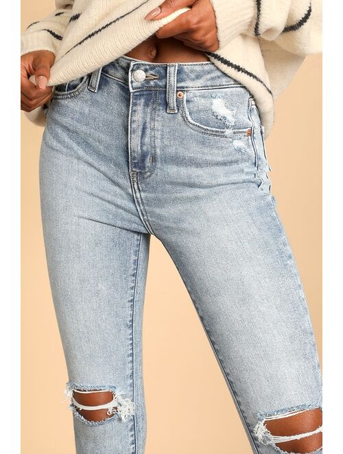 DAZE DENIM Moneymaker Light Wash Denim Distressed High Rise Skinny Jeans