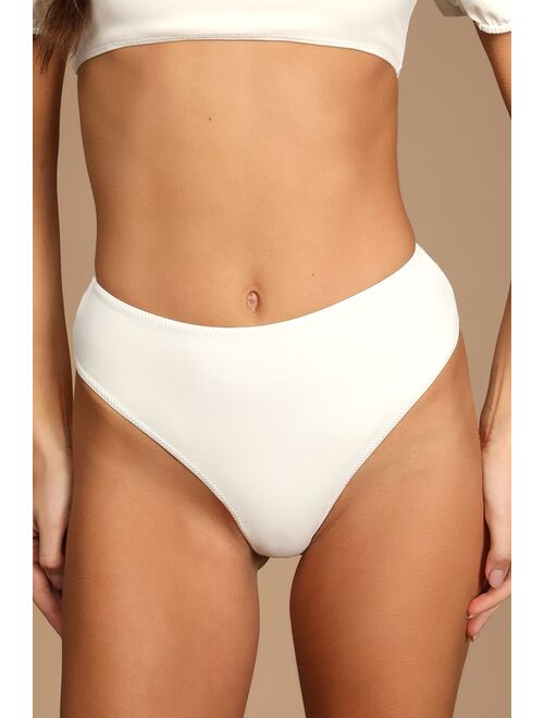 Lulus Summer Frill White High-Rise Bikini Bottoms