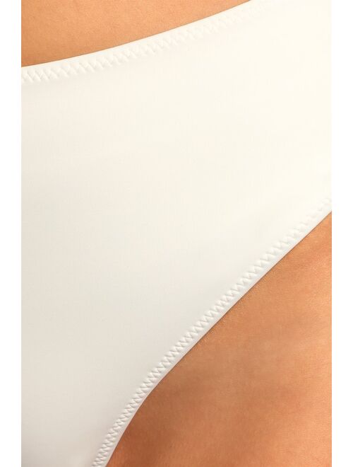 Lulus Summer Frill White High-Rise Bikini Bottoms