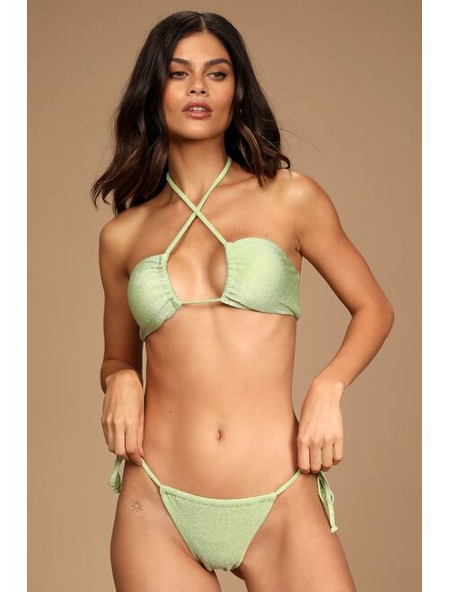 Lulus Shine Like the Sun Green Glitter Side-Tie Bikini Bottom