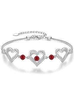 CDE Forever Love Heart Bracelet 925 Sterling Silver with Birthstone Zirconia, Birthday Jewelry Gift Christmas Gifts for Women Girls