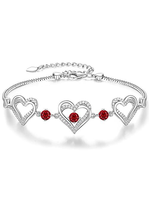 CDE Forever Love Heart Bracelet 925 Sterling Silver with Birthstone Zirconia, Birthday Jewelry Gift Christmas Gifts for Women Girls