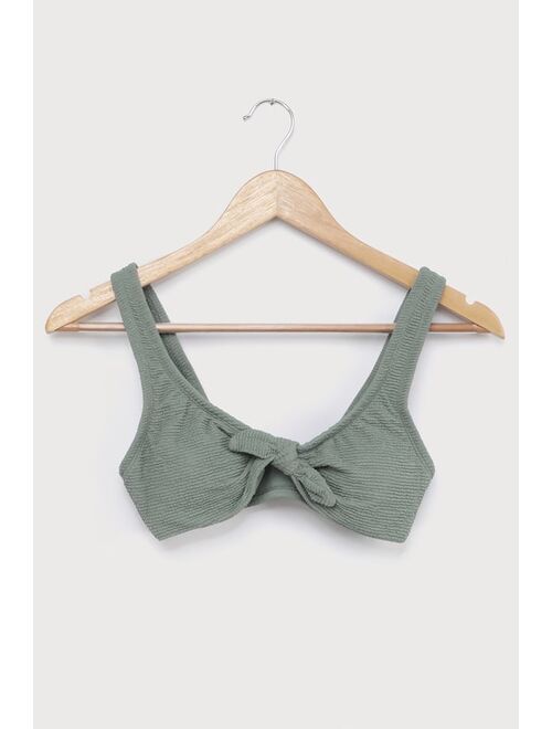 Lulus Made For Sun Sage Green Tie-Front Bikini Top