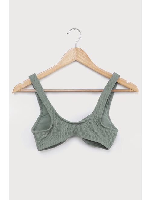 Lulus Made For Sun Sage Green Tie-Front Bikini Top