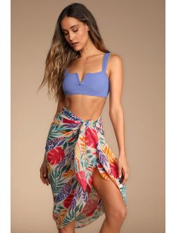 Tropical Spring Pink Multi Tropical Print Sarong Swim Cover-Up