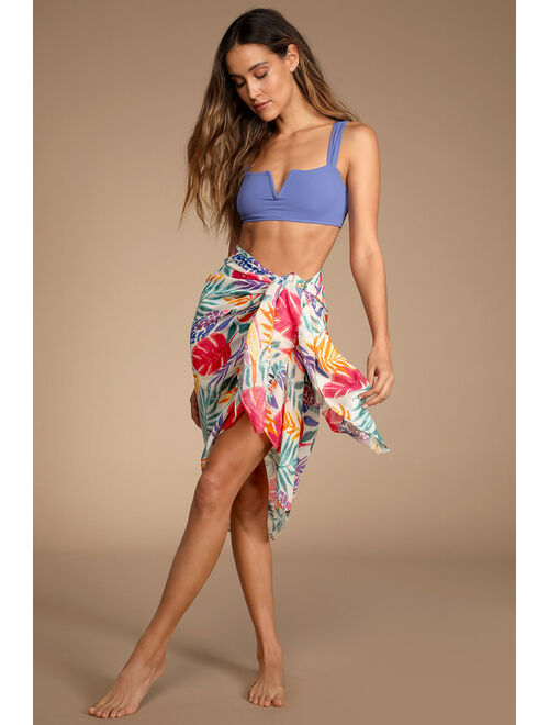 Lulus Tropical Spring Pink Multi Tropical Print Sarong Swim Cover-Up