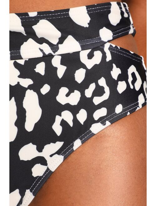 Lulus Yacht Club Black Leopard Print Cutout Bikini Bottoms