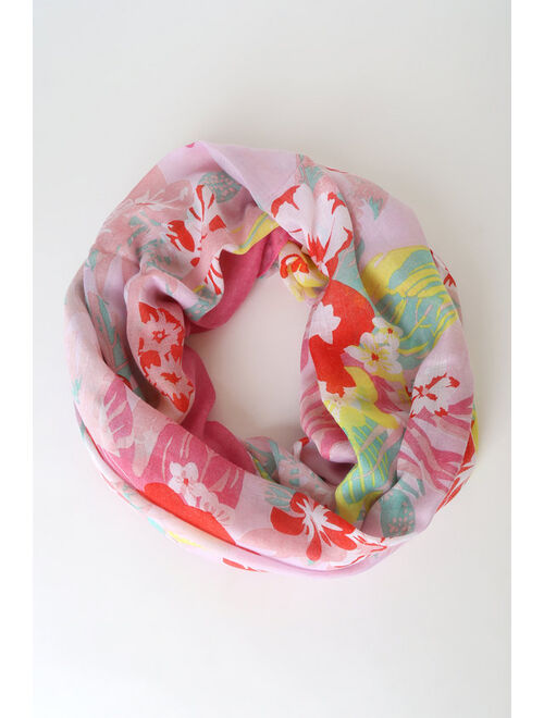 Lulus Hibiscus Hello Pink Floral Print Swim Cover-Up Scarf