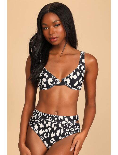 Lulus Yacht Club Black Leopard Print Underwire Bikini Top