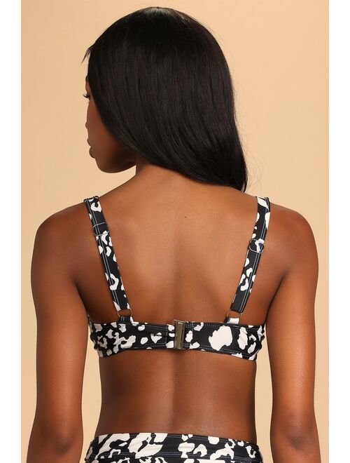 Lulus Yacht Club Black Leopard Print Underwire Bikini Top