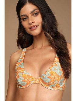 Rhythm Goldie Terry Orange Floral Print Underwire Bikini Top