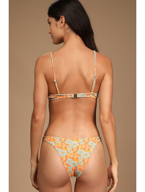 Rhythm Goldie Terry Orange Floral Print Underwire Bikini Top