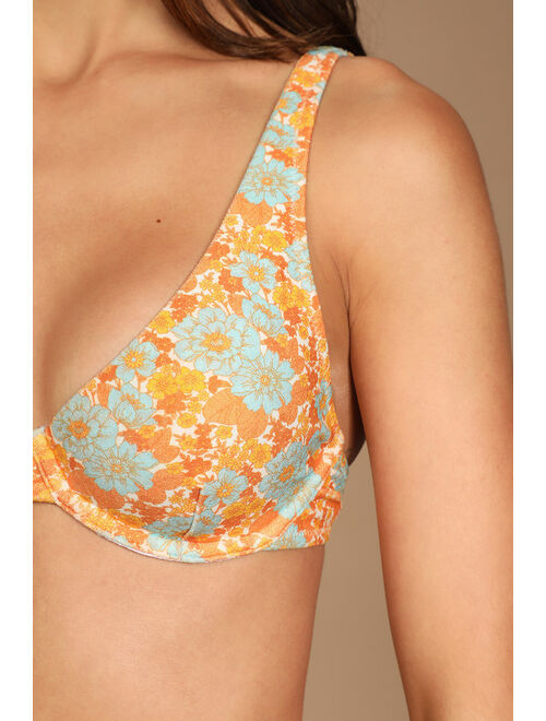 Rhythm Goldie Terry Orange Floral Print Underwire Bikini Top