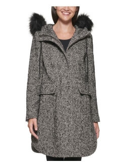 Women's Faux-Fur-Trim Hooded Walker Coat