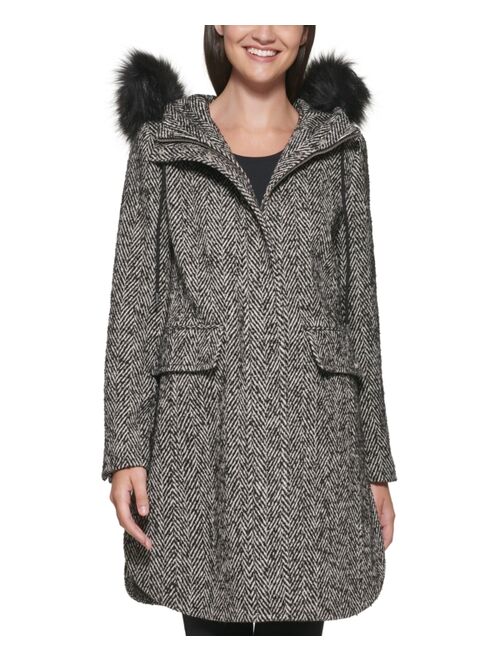 Calvin Klein Women's Faux-Fur-Trim Hooded Walker Coat