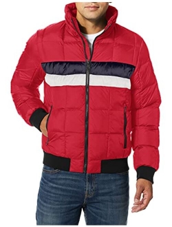 Men's Quilted Bomber Hoody Color Block Jacket