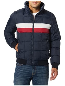 Men's Quilted Bomber Hoody Color Block Jacket