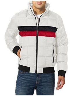 Men's Quilted Bomber Hoody Color Block Jacket