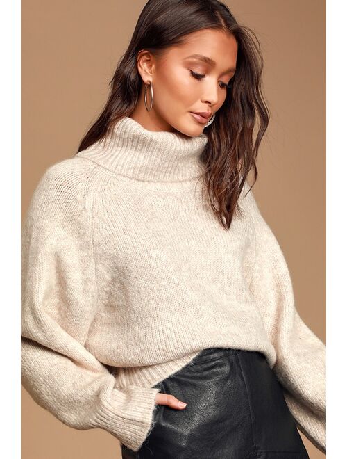 Lulus Cuddle Weather Heather Beige Turtleneck Sweater