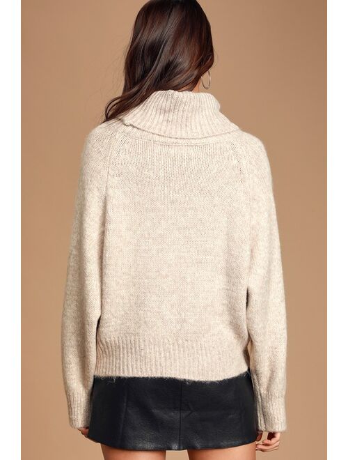 Lulus Cuddle Weather Heather Beige Turtleneck Sweater