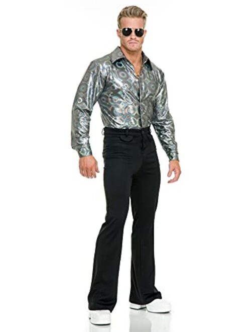 Charades Men's Silver Hologram Costume Disco Shirt