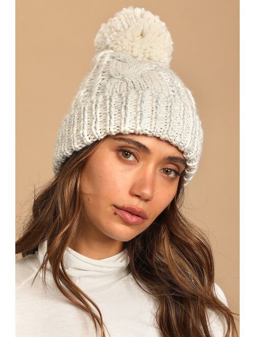 Vero Moda Janice White Cable Knit Pom Pom Beanie