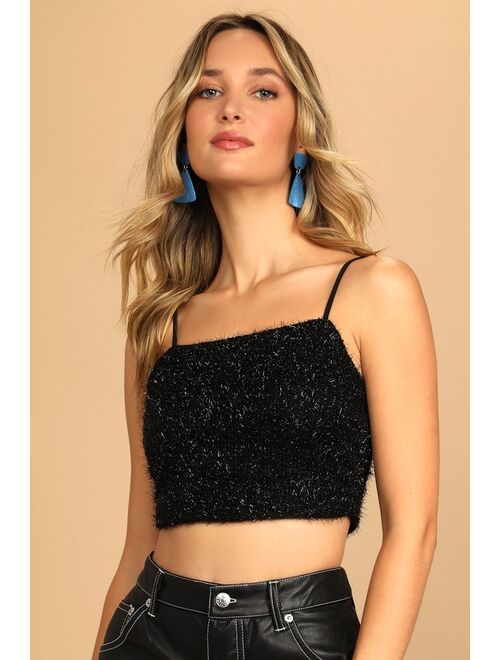 Vero Moda Caimie Black Sparkly Knit Cropped Cami Top