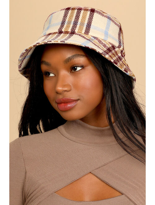 Vero Moda Manilla Beige Multi Plaid Bucket Hat