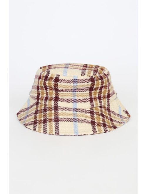 Vero Moda Manilla Beige Multi Plaid Bucket Hat