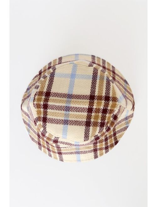 Vero Moda Manilla Beige Multi Plaid Bucket Hat