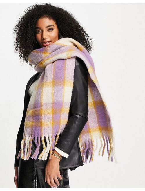 Vero Moda brushed tassel scarf in lilac plaid