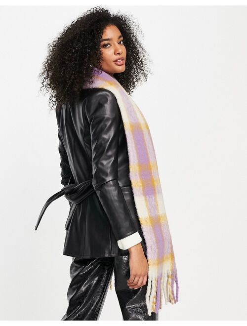 Vero Moda brushed tassel scarf in lilac plaid