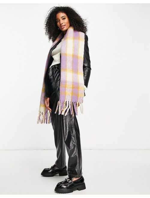 Vero Moda brushed tassel scarf in lilac plaid