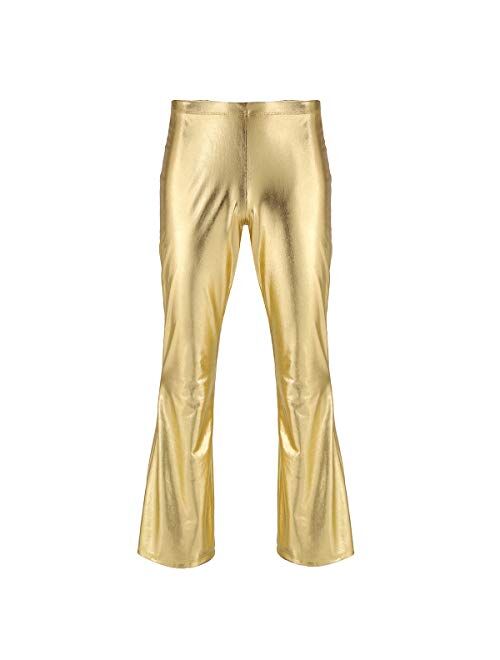 vastwit Men's Adult Shiny Metallic Patent Leather 70s Disco Pants Bell Bottom Leggings Trousers