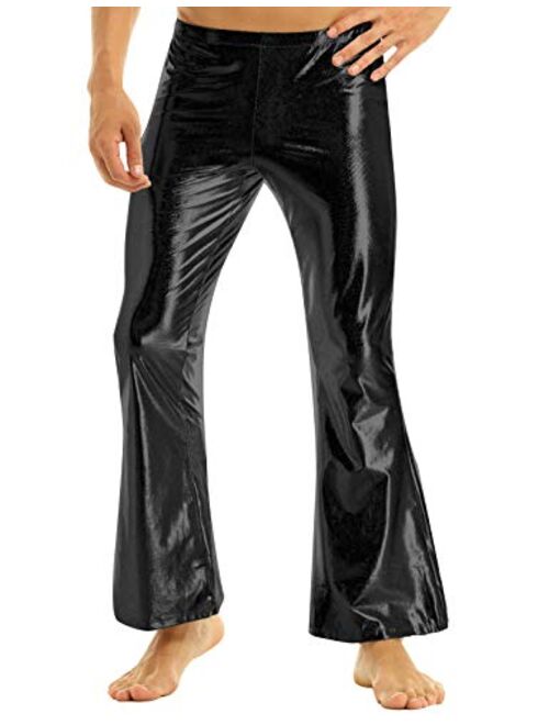 iEFiEL Adult Men's Shiny Metallic 70's Disco Dude Pants Leisure Long Pants Flared Bell Bottom Trousers Costume