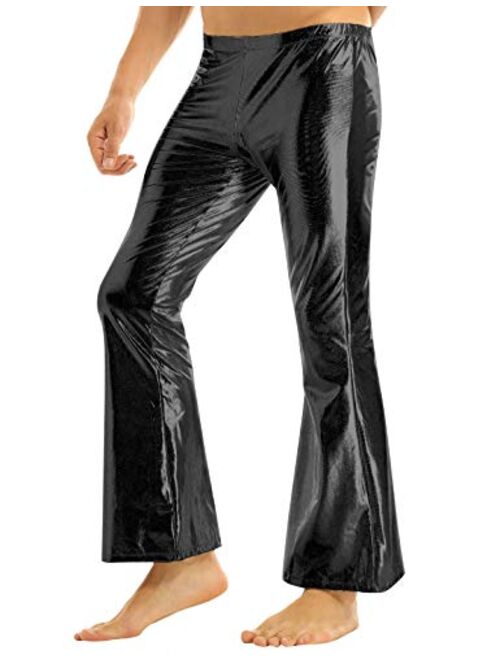 iEFiEL Adult Men's Shiny Metallic 70's Disco Dude Pants Leisure Long Pants Flared Bell Bottom Trousers Costume