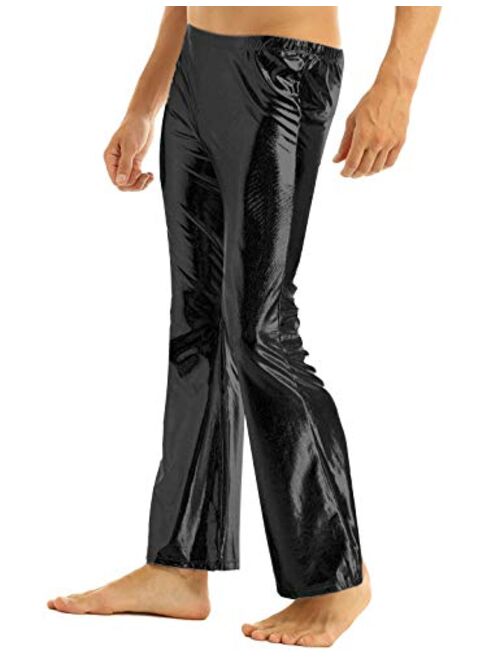 iEFiEL Adult Men's Shiny Metallic 70's Disco Dude Pants Leisure Long Pants Flared Bell Bottom Trousers Costume