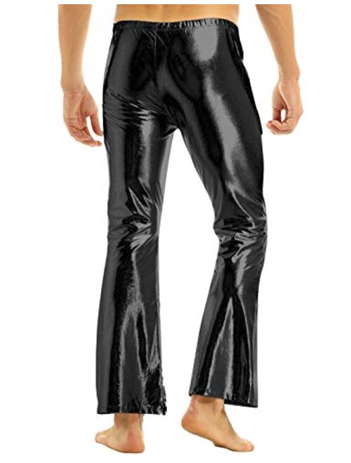 iEFiEL Adult Men's Shiny Metallic 70's Disco Dude Pants Leisure Long Pants Flared Bell Bottom Trousers Costume