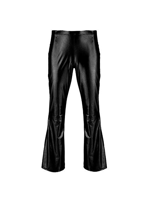 iEFiEL Adult Men's Shiny Metallic 70's Disco Dude Pants Leisure Long Pants Flared Bell Bottom Trousers Costume