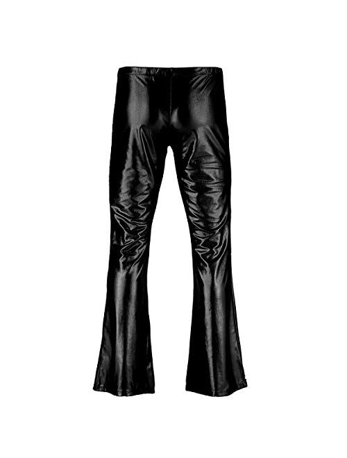 iEFiEL Adult Men's Shiny Metallic 70's Disco Dude Pants Leisure Long Pants Flared Bell Bottom Trousers Costume