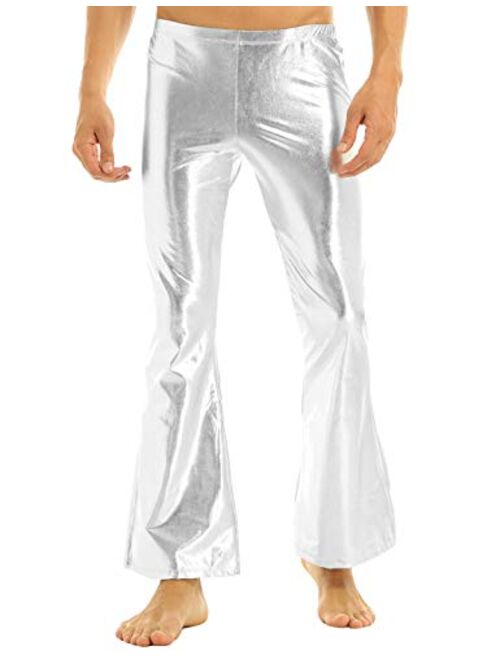 iEFiEL Adult Men's Shiny Metallic 70's Disco Dude Pants Leisure Long Pants Flared Bell Bottom Trousers Costume