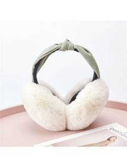 Fashion Winter Women Outdoor Earmuff Bowknot Foldable Cover Earphones Thick Plush Ear Warm Fluffy Fur Patchwork Headphone Girls