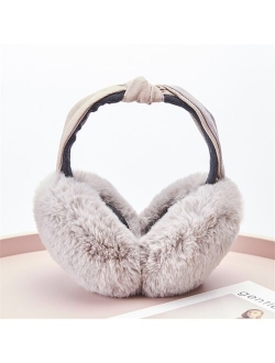 Fashion Winter Women Outdoor Earmuff Bowknot Foldable Cover Earphones Thick Plush Ear Warm Fluffy Fur Patchwork Headphone Girls