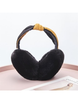 Fashion Winter Women Outdoor Earmuff Bowknot Foldable Cover Earphones Thick Plush Ear Warm Fluffy Fur Patchwork Headphone Girls