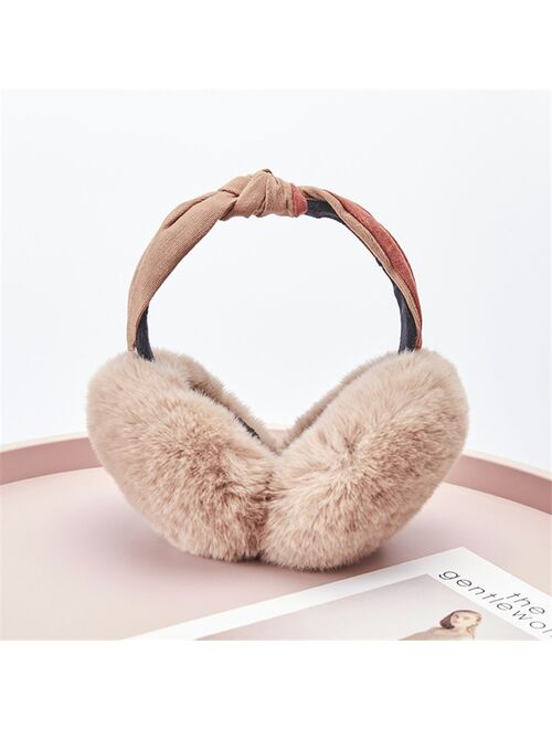 Fashion Winter Women Outdoor Earmuff Bowknot Foldable Cover Earphones Thick Plush Ear Warm Fluffy Fur Patchwork Headphone Girls