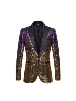 PYJTRL Men Fashion Gradual Change Color Sequins Suit Jacket