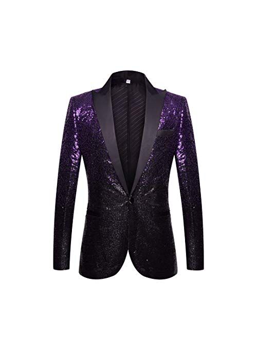 PYJTRL Men Fashion Gradual Change Color Sequins Suit Jacket