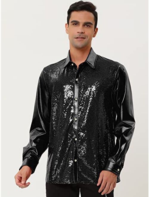 Buy Lars Amadeus Men's Sequin Dress Shirt Button Down 70s Disco Party ...